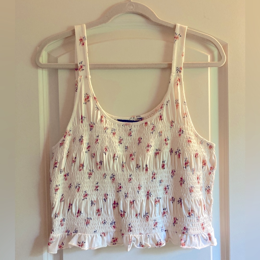 American Eagle Floral, Smocked, Cropped Tank, Size XL